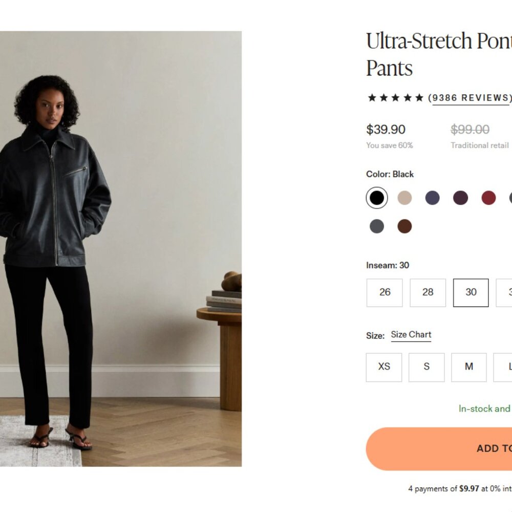 Quince Women's Ultra Stretch Ponte Pants Bundle of 2